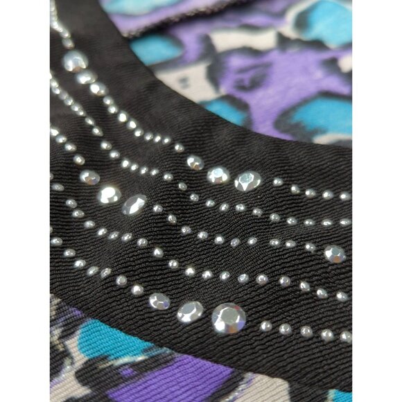 Travel Elements Womens Plus Size 2XL Stretch Print Tunic Top Embellished - Picture 4 of 9